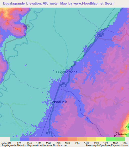 Bugalagrande,Colombia Elevation Map