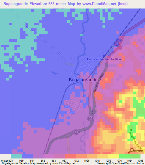 Bugalagrande,Colombia Elevation Map