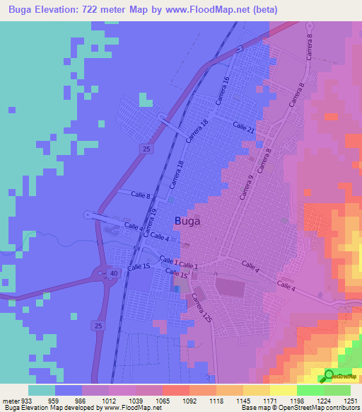 Buga,Colombia Elevation Map