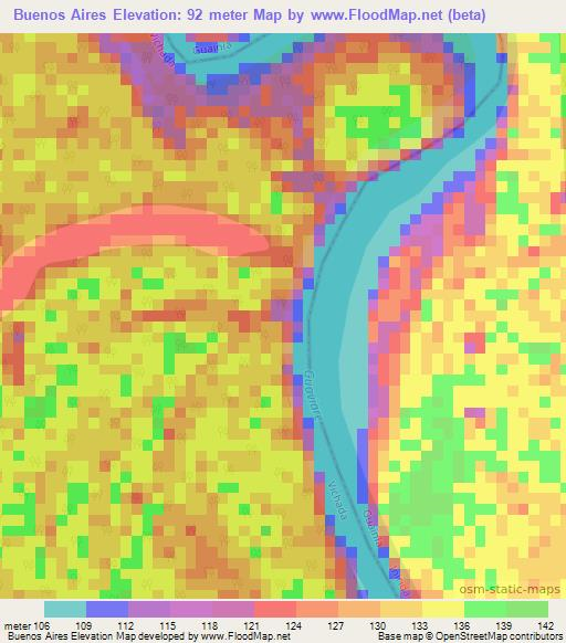 Buenos Aires,Colombia Elevation Map