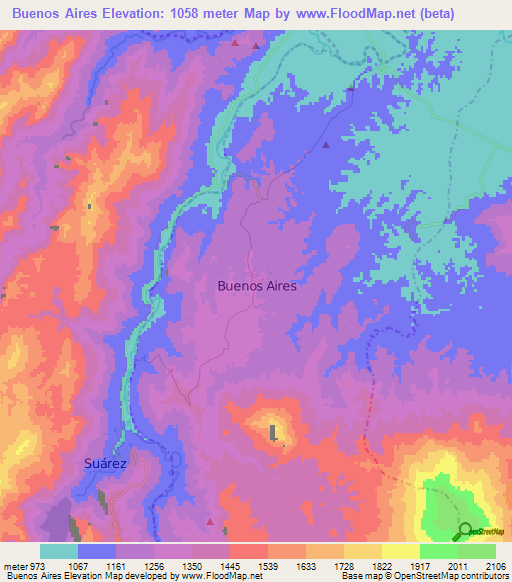 Buenos Aires,Colombia Elevation Map