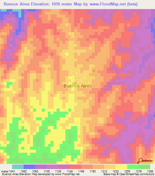 Buenos Aires,Colombia Elevation Map