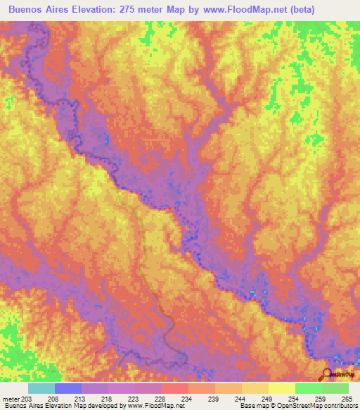 Buenos Aires,Colombia Elevation Map