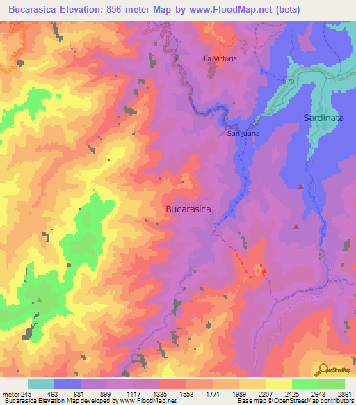 Bucarasica,Colombia Elevation Map