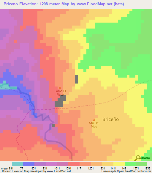 Briceno,Colombia Elevation Map