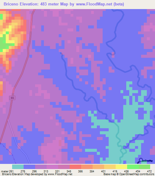 Briceno,Colombia Elevation Map