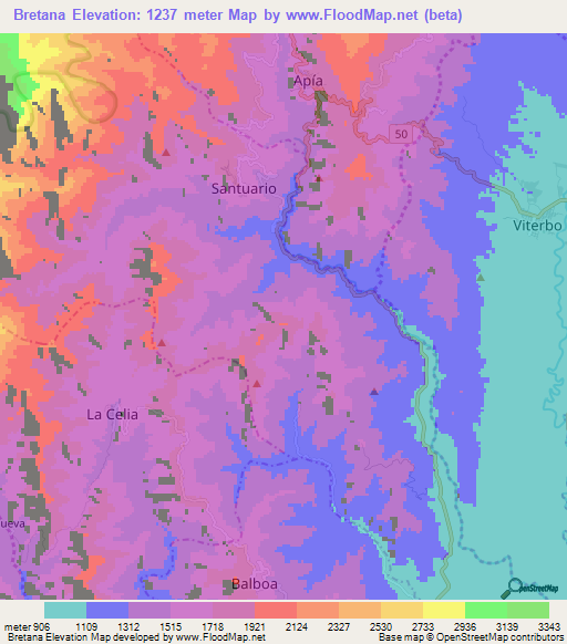 Bretana,Colombia Elevation Map