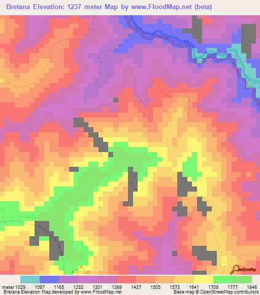 Bretana,Colombia Elevation Map