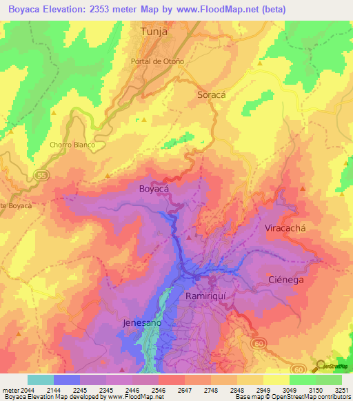 Boyaca,Colombia Elevation Map