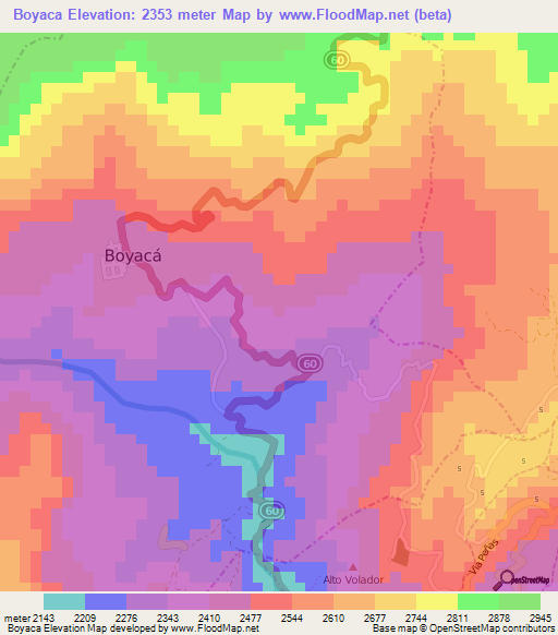 Boyaca,Colombia Elevation Map