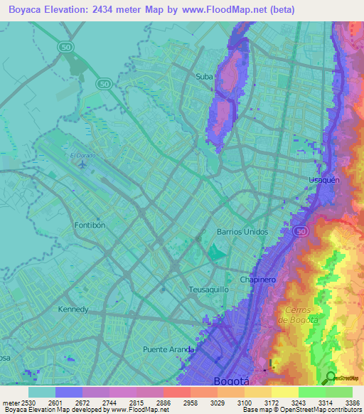 Boyaca,Colombia Elevation Map