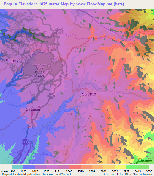 Boquia,Colombia Elevation Map