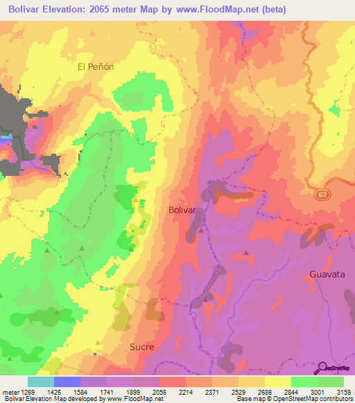 Bolivar,Colombia Elevation Map