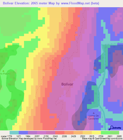 Bolivar,Colombia Elevation Map