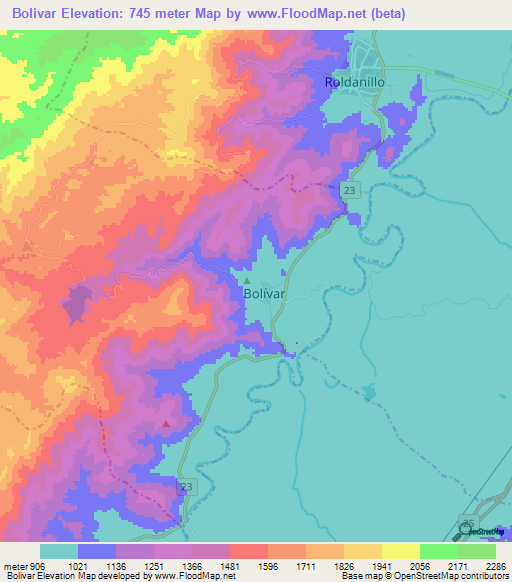 Bolivar,Colombia Elevation Map