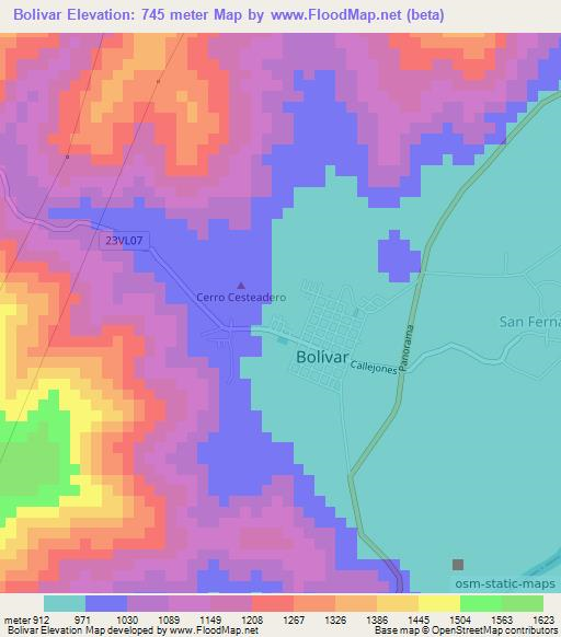 Bolivar,Colombia Elevation Map