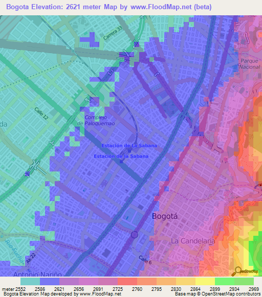 Bogota,Colombia Elevation Map