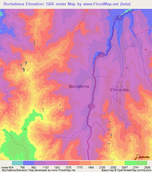 Bochalema,Colombia Elevation Map