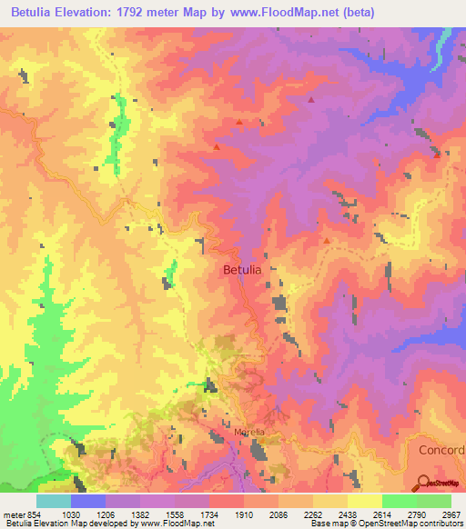 Betulia,Colombia Elevation Map