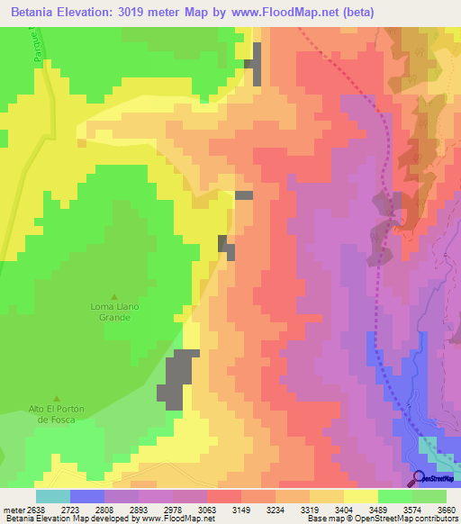 Betania,Colombia Elevation Map