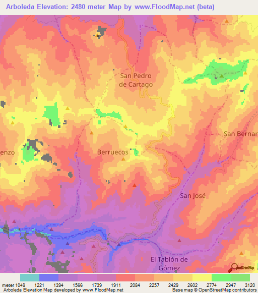 Arboleda,Colombia Elevation Map