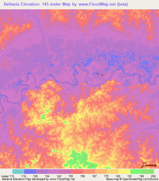 Bellania,Colombia Elevation Map