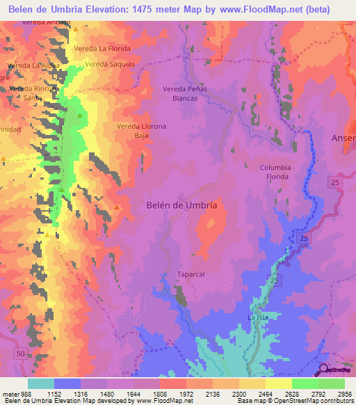 Belen de Umbria,Colombia Elevation Map