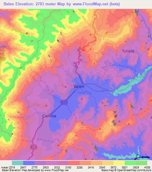 Belen,Colombia Elevation Map