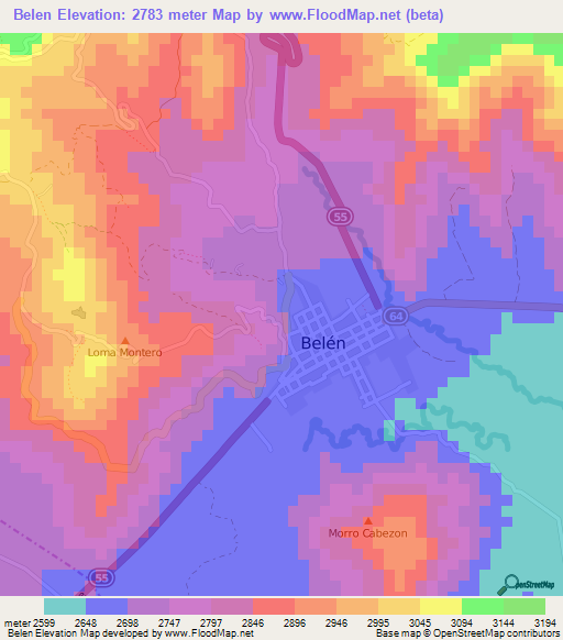 Belen,Colombia Elevation Map