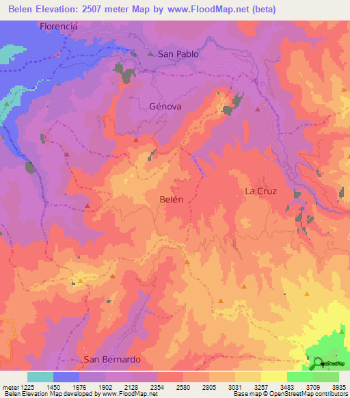 Belen,Colombia Elevation Map