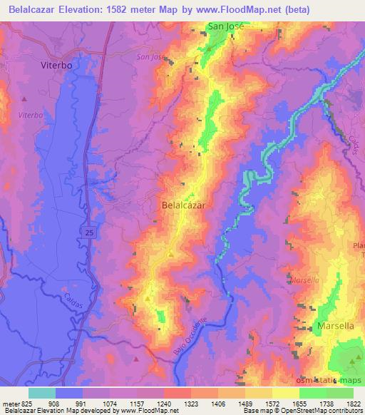 Belalcazar,Colombia Elevation Map