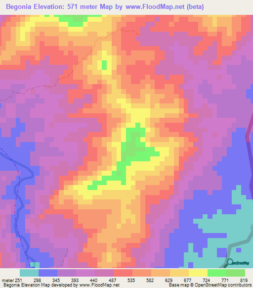 Begonia,Colombia Elevation Map