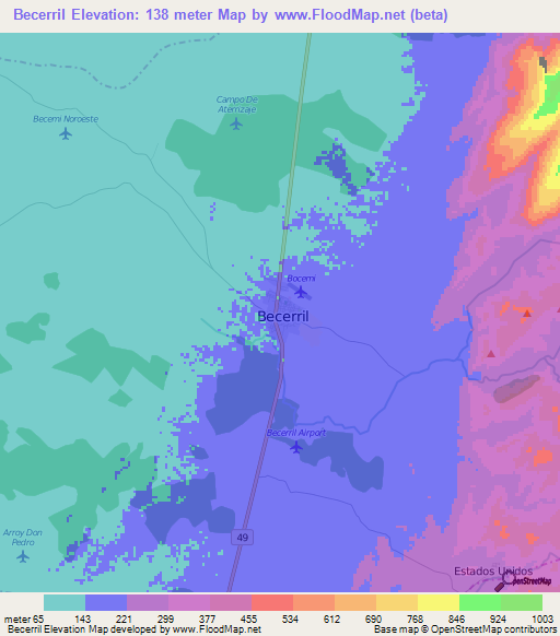 Becerril,Colombia Elevation Map