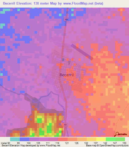 Becerril,Colombia Elevation Map