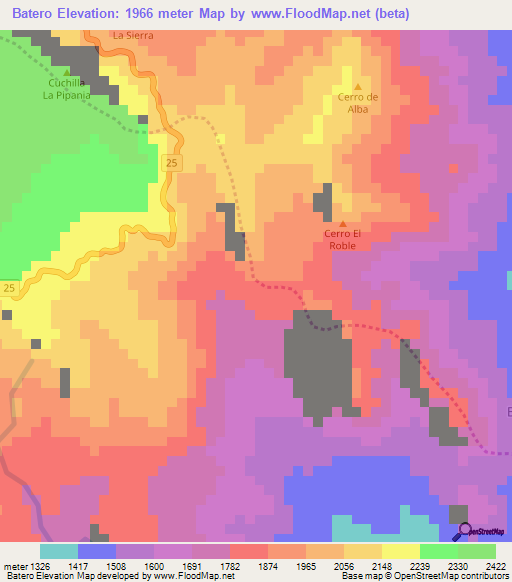 Batero,Colombia Elevation Map