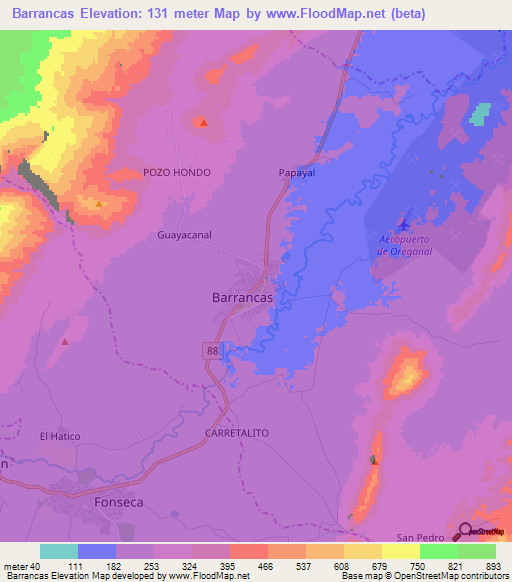 Barrancas,Colombia Elevation Map