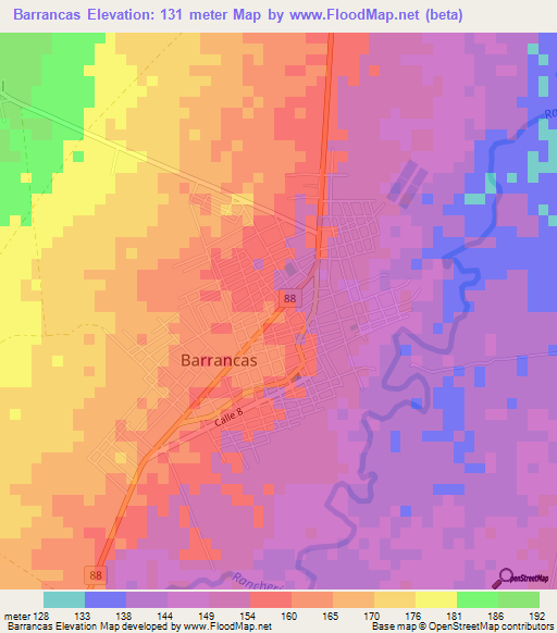 Barrancas,Colombia Elevation Map