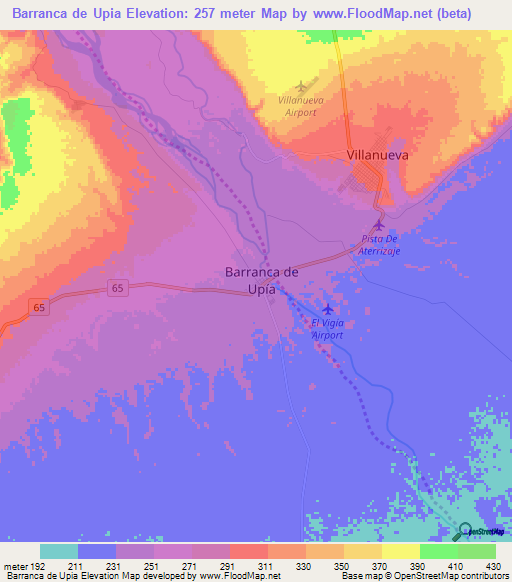 Barranca de Upia,Colombia Elevation Map