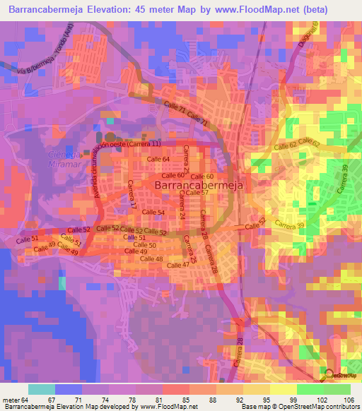 Barrancabermeja,Colombia Elevation Map