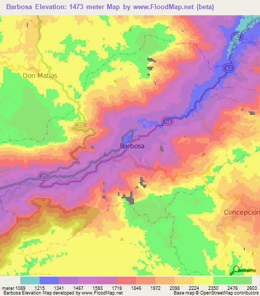 Barbosa,Colombia Elevation Map