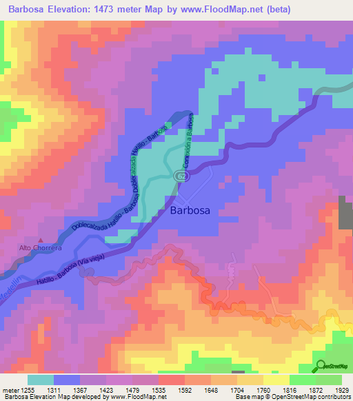 Barbosa,Colombia Elevation Map