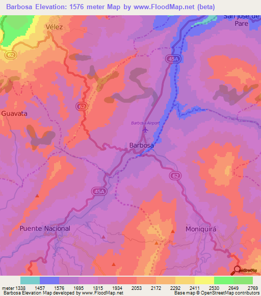 Barbosa,Colombia Elevation Map