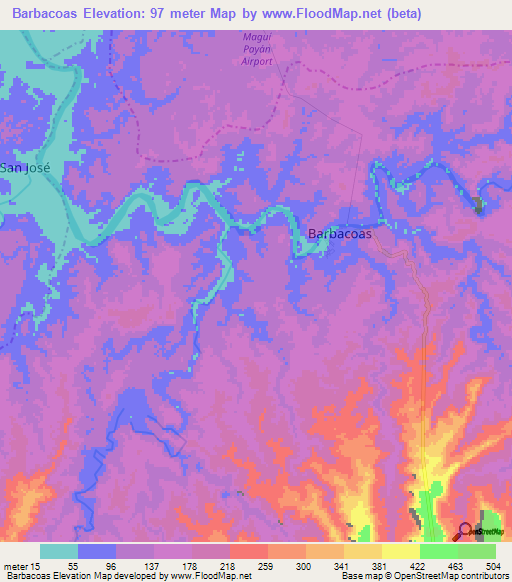 Barbacoas,Colombia Elevation Map