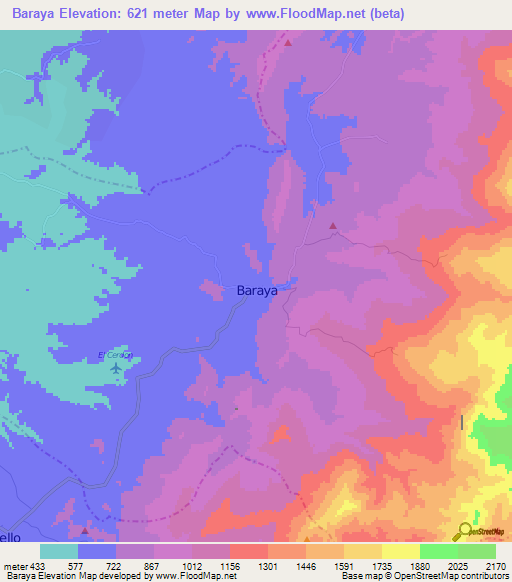 Baraya,Colombia Elevation Map