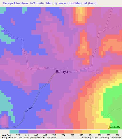 Baraya,Colombia Elevation Map