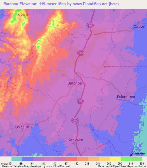 Baranoa,Colombia Elevation Map