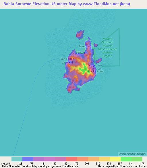 Bahia Suroeste,Colombia Elevation Map