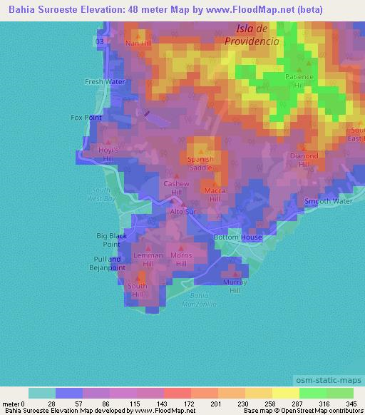 Bahia Suroeste,Colombia Elevation Map