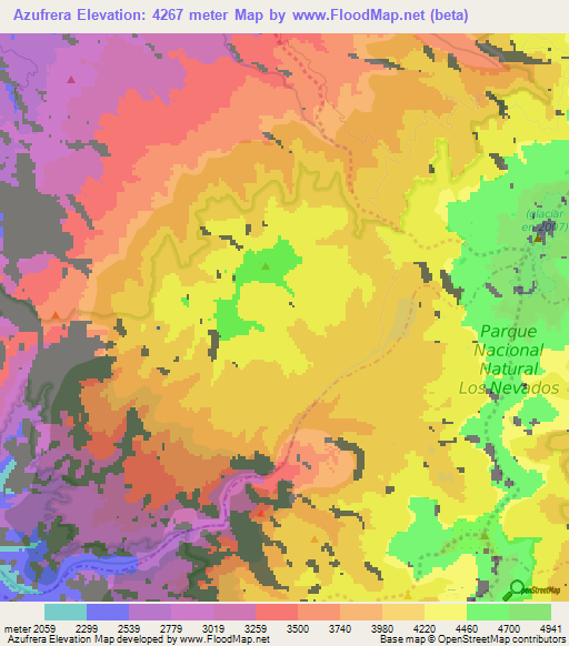 Azufrera,Colombia Elevation Map