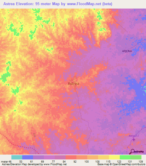 Astrea,Colombia Elevation Map